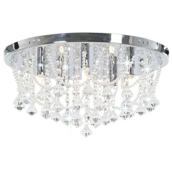 vidaXL Plafonnier avec perles de cristal Argent&eacute; Rond 4 ampoules G9