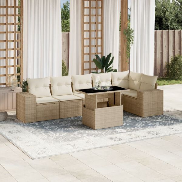 vidaXL Salon de jardin avec coussins 7 pcs beige r&eacute;sine tress&eacute;e