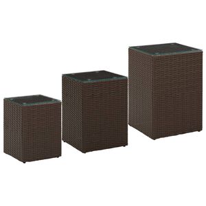 vidaXL Tables d'appoint 3 pcs et dessus en verre Marron R&eacute;sine tress&eacute;e