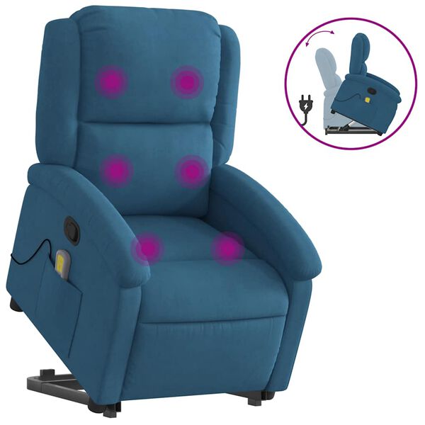 vidaXL Fauteuil de massage inclinable Bleu Velours
