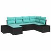 vidaXL Ensemble de canap&eacute; de jardin 6 pc Noir et turquoise polyrotin