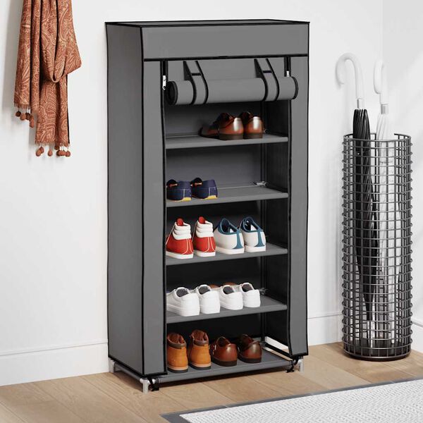 vidaXL Armoire &agrave; chaussures avec housse Gris 58x28x106 cm Tissu