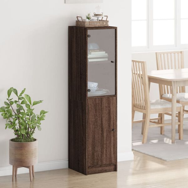 vidaXL Buffet avec porte en verre ch&ecirc;ne marron 35x37x142 cm