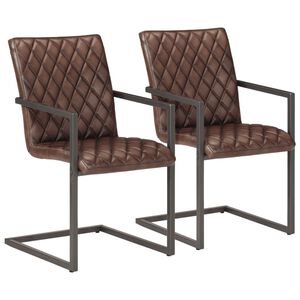 vidaXL Chaises &agrave; manger cantilever lot de 2 marron cuir v&eacute;ritable