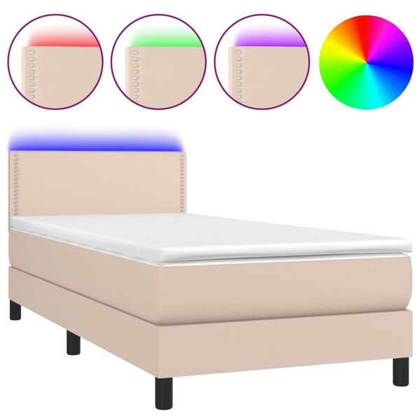 vidaXL Sommier &agrave; lattes de lit avec matelas LED Cappuccino 100x200 cm