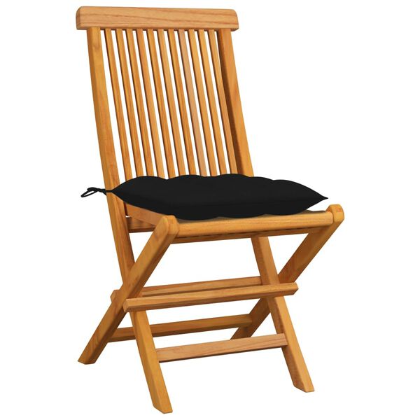 vidaXL Chaises de jardin et coussins noir lot de 8 Bois de teck massif