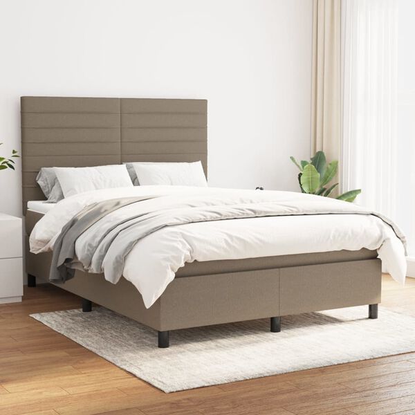 vidaXL Sommier &agrave; lattes de lit avec matelas Taupe 140x190 cm Tissu