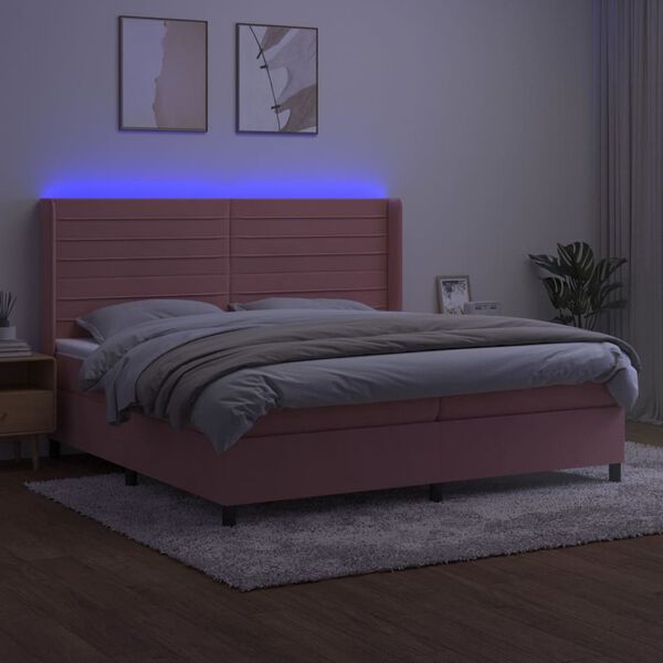 vidaXL Sommier &agrave; lattes de lit matelas et LED Rose 200x200 cm Velours