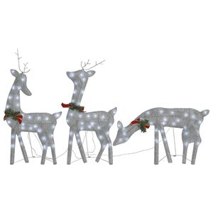 vidaXL Famille de rennes de No&euml;l 270x7x90cm Argent&eacute; Blanc froid Maille