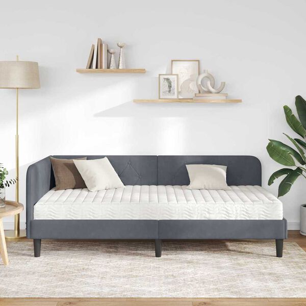 vidaXL Cadre de lit d'angle Gris fonc&eacute; 90 x 190 cm Velours