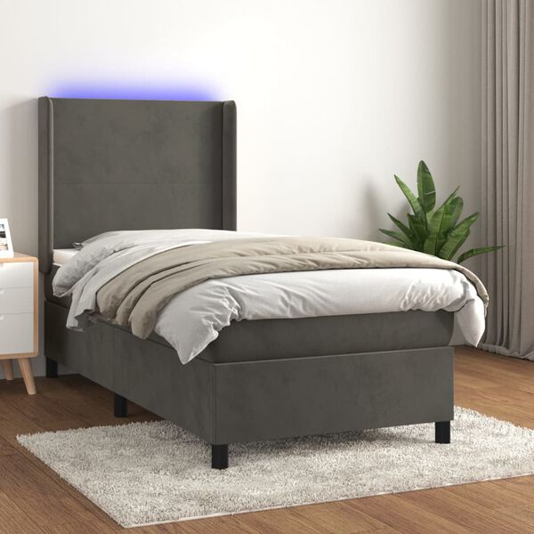 vidaXL Sommier &agrave; lattes de lit matelas LED Gris fonc&eacute; 80x200cm Velours