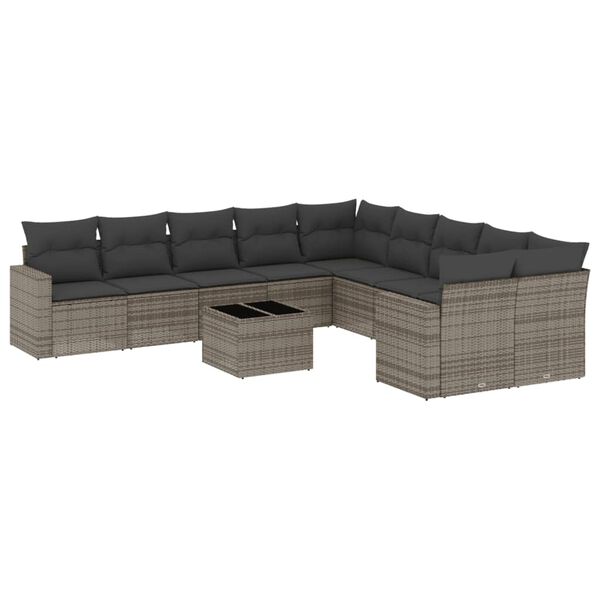 vidaXL Salon de jardin 11 pcs avec coussins gris r&eacute;sine tress&eacute;e