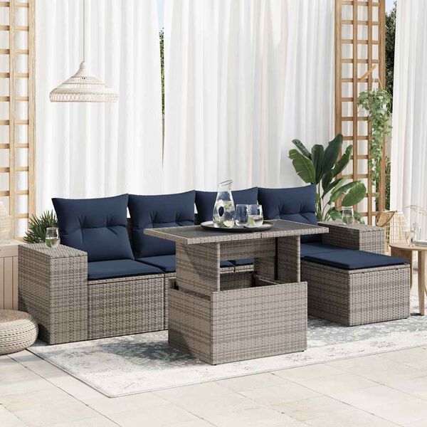 vidaXL Salon de jardin avec coussins 6 pcs gris r&eacute;sine tress&eacute;e acacia