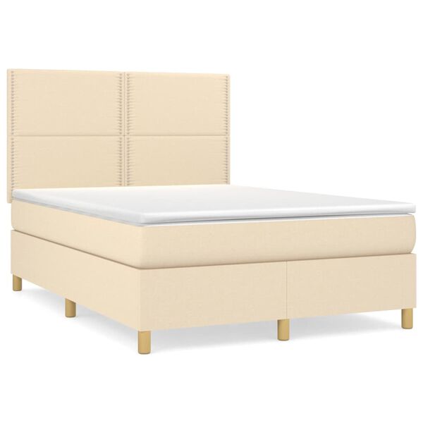 vidaXL Sommier &agrave; lattes de lit avec matelas Cr&egrave;me 140x190 cm Tissu