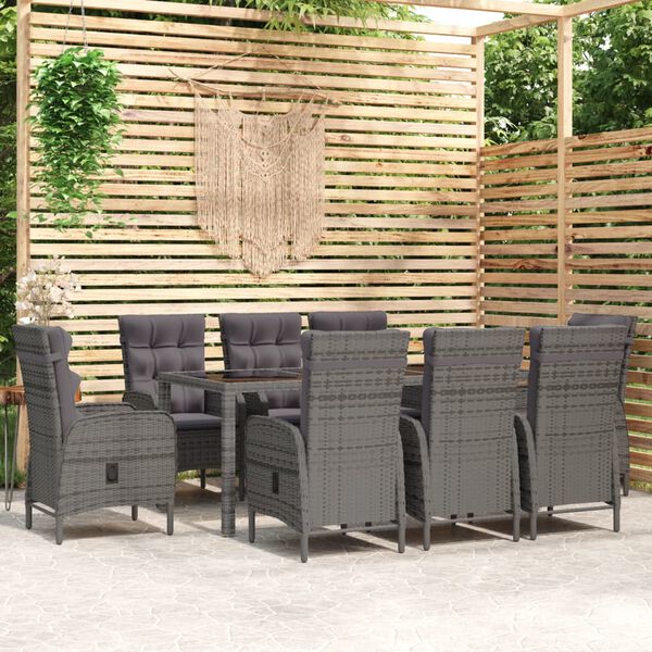vidaXL Ensemble &agrave; manger de jardin 9 pcs R&eacute;sine tress&eacute;e Gris