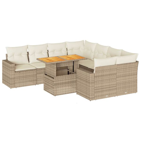 vidaXL Salon de jardin avec coussins 9 pcs beige r&eacute;sine tress&eacute;e