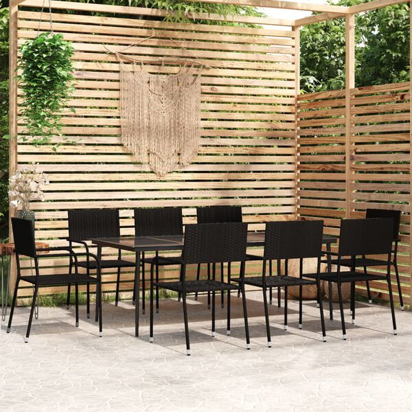 vidaXL Ensemble &agrave; manger de jardin 9 pcs Noir
