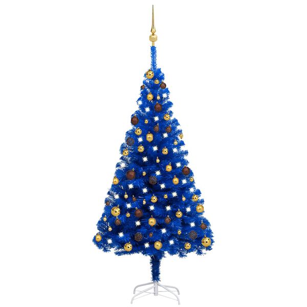 vidaXL Arbre de No&euml;l artificiel pr&eacute;-&eacute;clair&eacute; et boules bleu 150 cm PVC