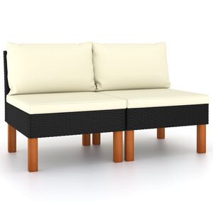 vidaXL Canap&eacute;s centraux 2 pcs R&eacute;sine tress&eacute;e et bois d'eucalyptus