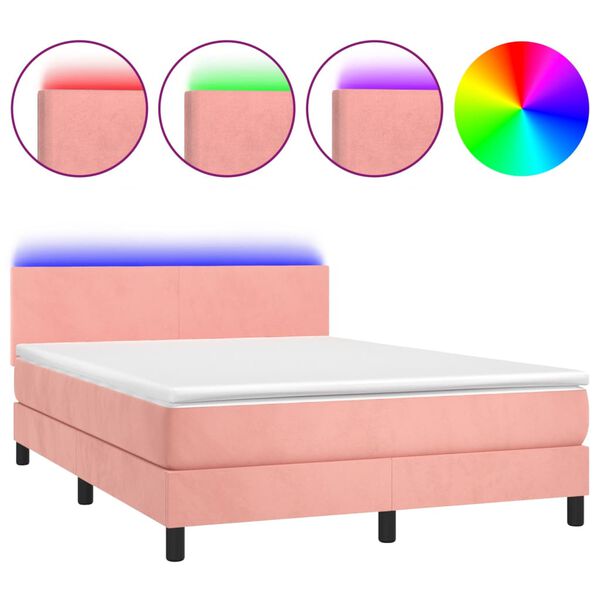 vidaXL Sommier &agrave; lattes de lit avec matelas LED Rose 140x200cm Velours