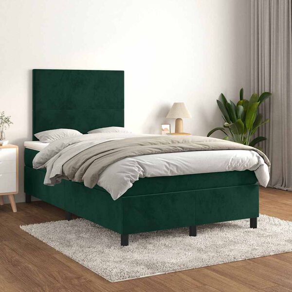 vidaXL Sommier &agrave; lattes de lit et matelas Vert fonc&eacute; 120x200cm Velours