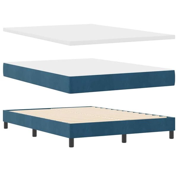 vidaXL Lit &agrave; ressorts avec matelas Bleu fonc&eacute; 160 x 200 cm Velours