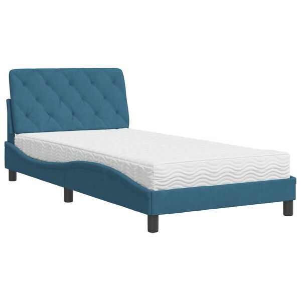 vidaXL Lit avec matelas bleu 100x200 cm velours