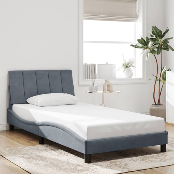 vidaXL Cadre de lit avec LED sans matelas Hanko gris fonc&eacute; 100x200cm velours