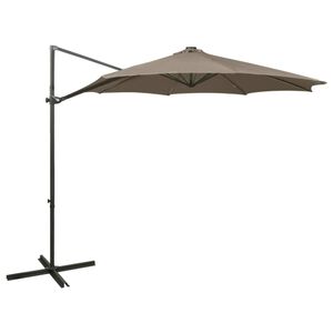 vidaXL Parasol de jardin en porte-&agrave;-faux et m&acirc;t et lumi&egrave;res LED taupe