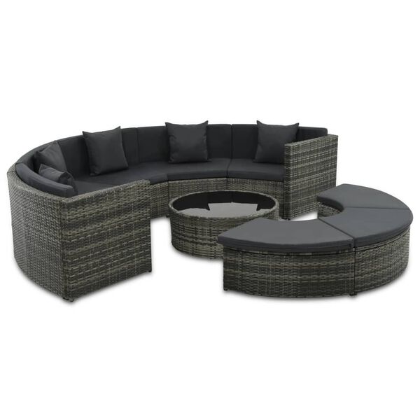 vidaXL Salon de jardin 7 pcs avec coussins R&eacute;sine tress&eacute;e Gris