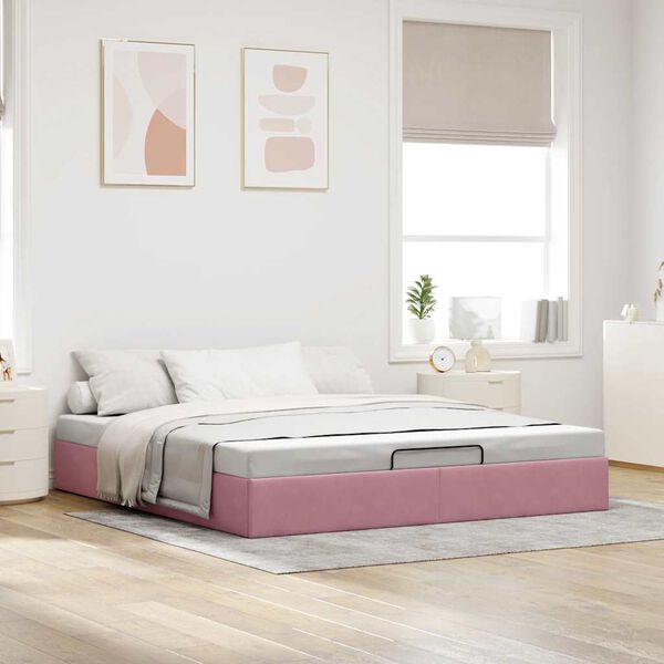 VidaXL Cadre de lit ottoman sans matelas rose 160x200 cm velours