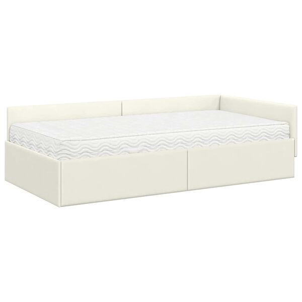 vidaXL Cadre de lit d'angle avec matelas Autre 2 pcs Cr&egrave;me Velours
