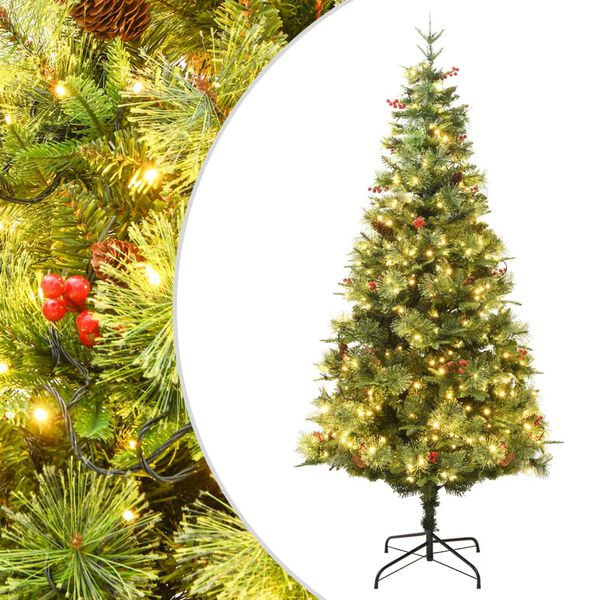 vidaXL Sapin de No&euml;l pr&eacute;-&eacute;clair&eacute; et pommes de pin vert 150cm PVC et PE