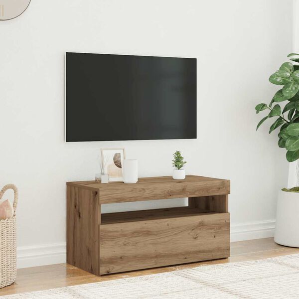 vidaXL Meuble TV avec lumi&egrave;res LED ch&ecirc;ne artisanal bois d'ing&eacute;nierie