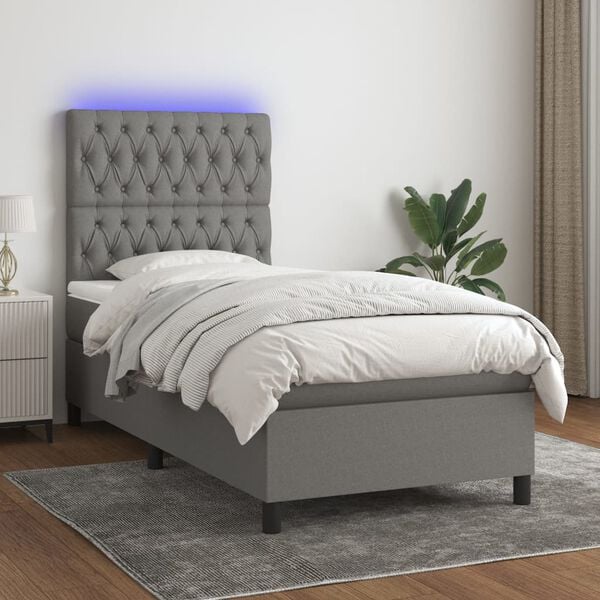 vidaXL Sommier &agrave; lattes de lit avec matelas et LED Gris fonc&eacute; 90x190cm