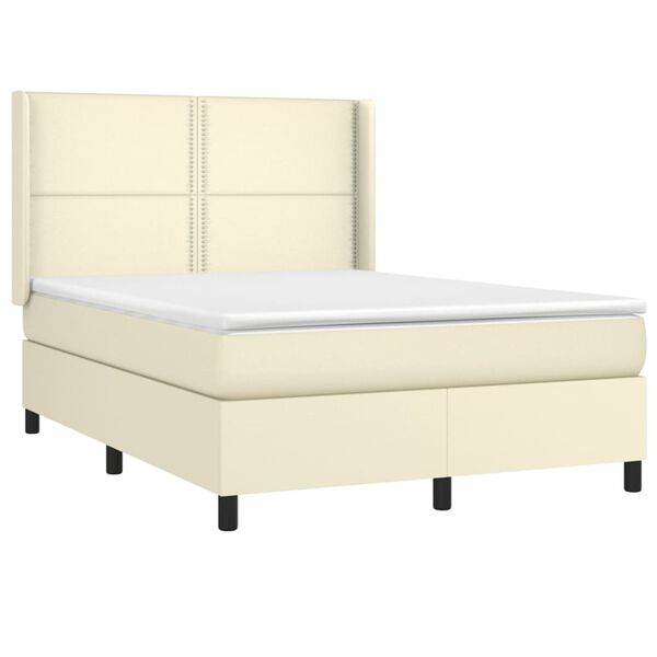 vidaXL Sommier à lattes de lit matelas LED Crème 140x190 cm Similicuir