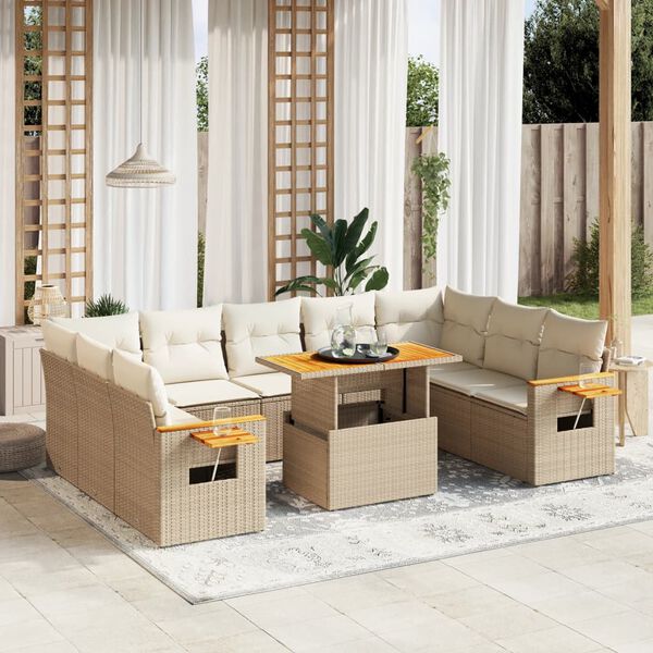 vidaXL Salon de jardin 11 pcs avec coussins beige r&eacute;sine tress&eacute;e