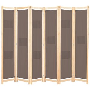 vidaXL Cloison de s&eacute;paration 6 panneaux Marron 240 x 170 x 4 cm Tissu