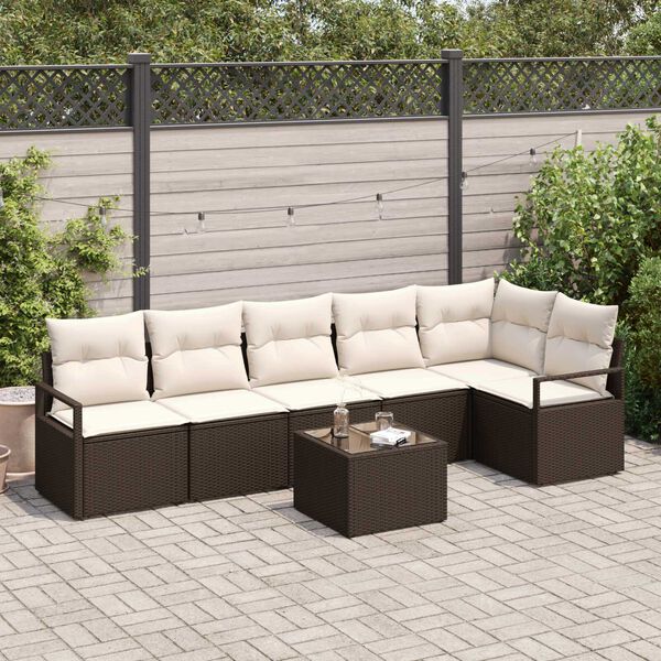vidaXL Ensemble de canap&eacute; de jardin 7 pcs Marron et Cr&egrave;me polyrotin