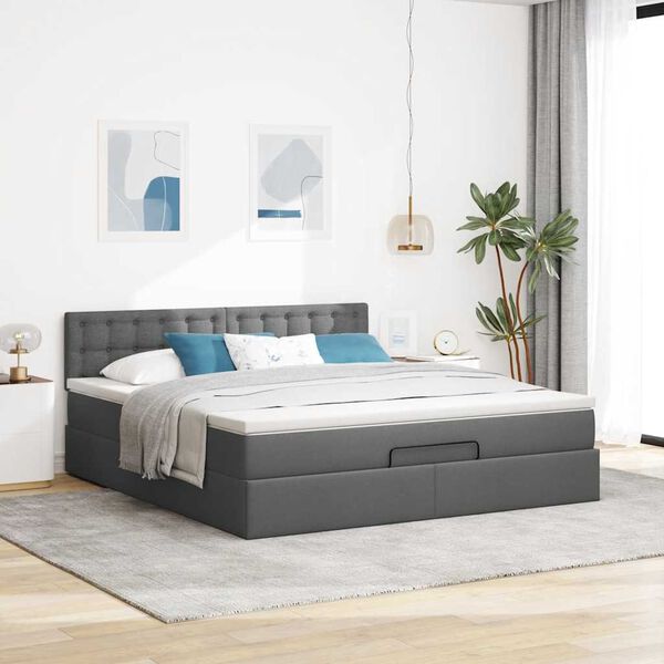 vidaXL Lit ottoman avec matelas et LED Gris foncé 180x200 cm tissu