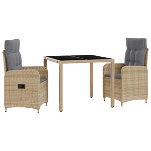vidaXL Ensemble de repas ext&eacute;rieur 3 pc Beige et Gris clair polyrotin
