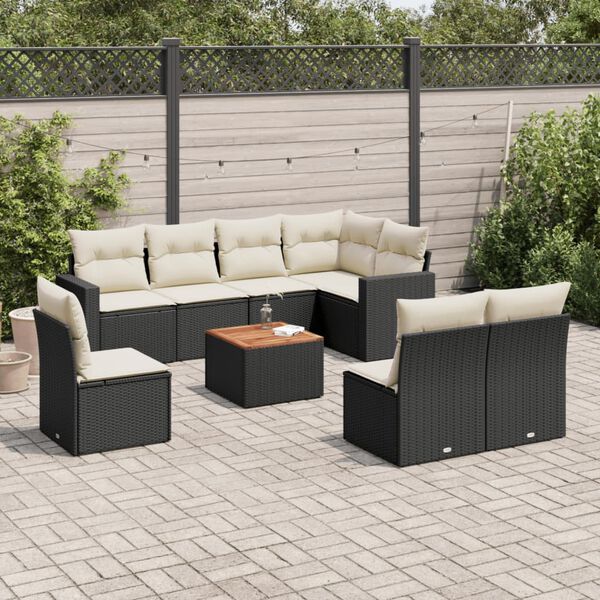 vidaXL Salon de jardin 9 pcs avec coussins noir r&eacute;sine tress&eacute;e