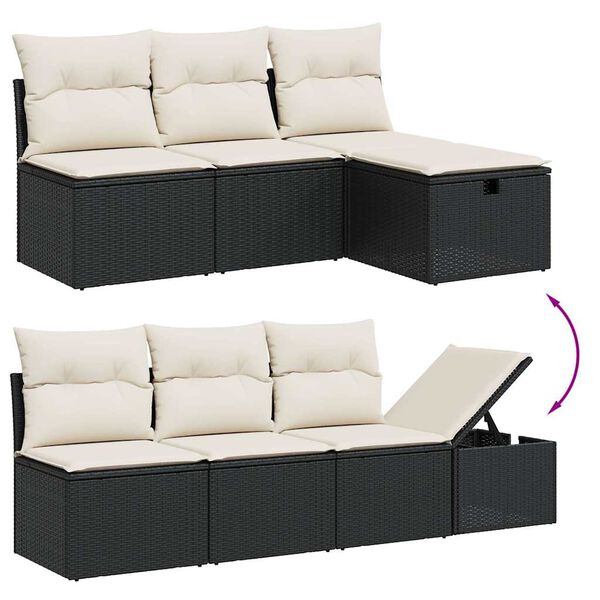 vidaXL Salon de jardin 8 pcs avec coussins noir résine tressée
