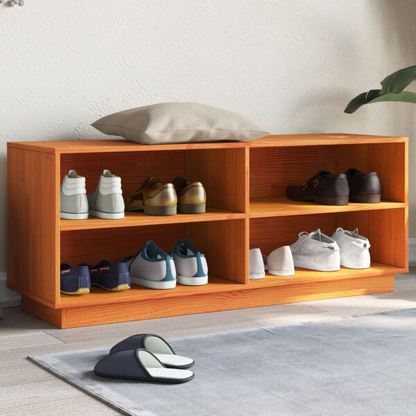 vidaXL Armoire à chaussures cire marron 110x34x45 cm bois pin massif