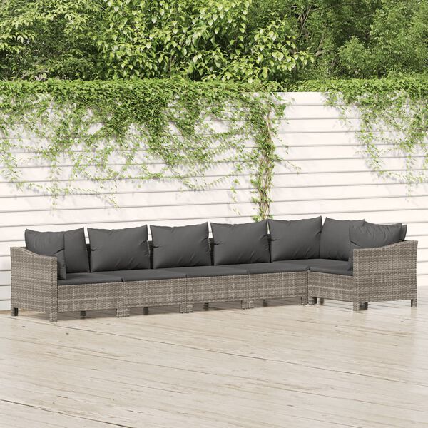 vidaXL Salon de jardin 6 pcs avec coussins Gris R&eacute;sine tress&eacute;e