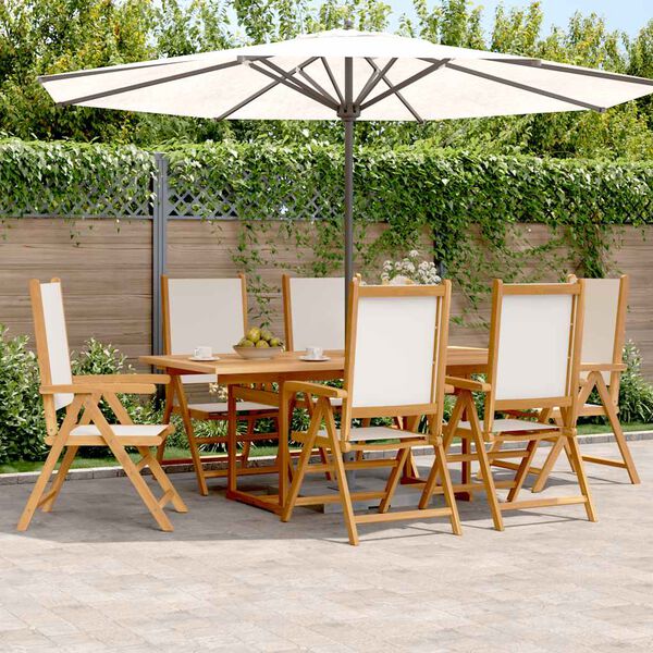 vidaXL Ensemble &agrave; manger de jardin 7 pcs blanc cr&egrave;me tissu bois massif