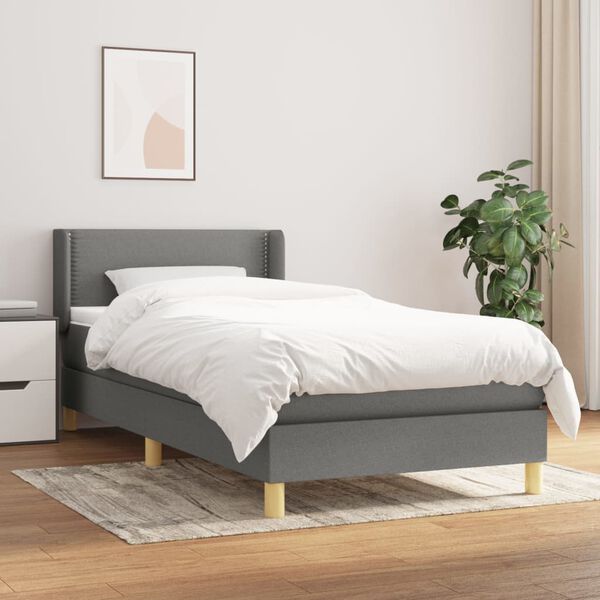 vidaXL Sommier &agrave; lattes de lit avec matelas Gris fonc&eacute; 80x200 cm Tissu