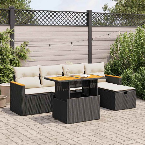 vidaXL Salon de jardin 6 pcs avec coussins noir r&eacute;sine tress&eacute;e