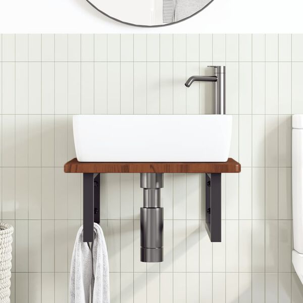 vidaXL &Eacute;tag&egrave;re de vasque murale acier et bois de ch&ecirc;ne massif