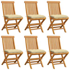 vidaXL Chaises pliantes avec coussins blanc cr&egrave;me, 6 pi&egrave;ces, en teck massif